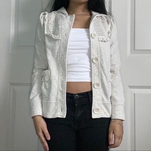 Button-up hoodie/sweater with ruffles